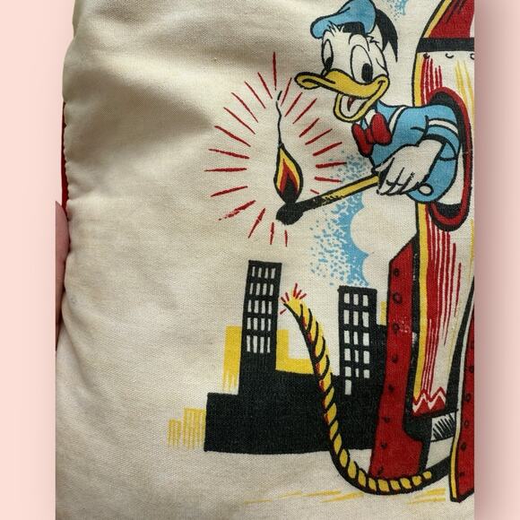 Vtg Disneyland Tomorrowland Pillow Donald Duck Huey Dewey Louie Rocket Moon 50s - Picture 2 of 3